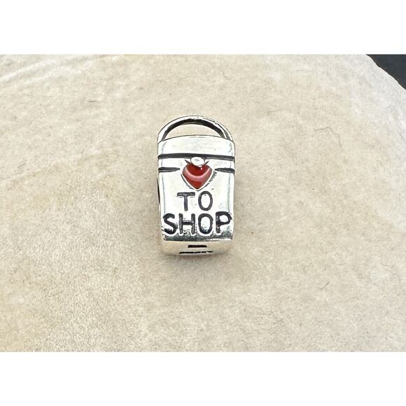 IBB Signed Sterling Silver I Love to Shop Bag Charm Bead Red Heart - Picture 1 of 4